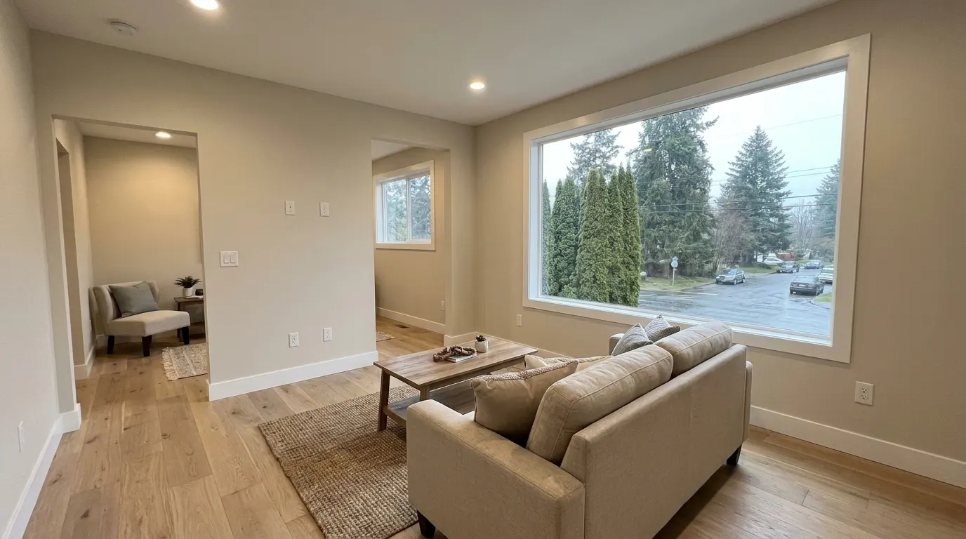 Same room fully rebuilt and finished after reconstruction