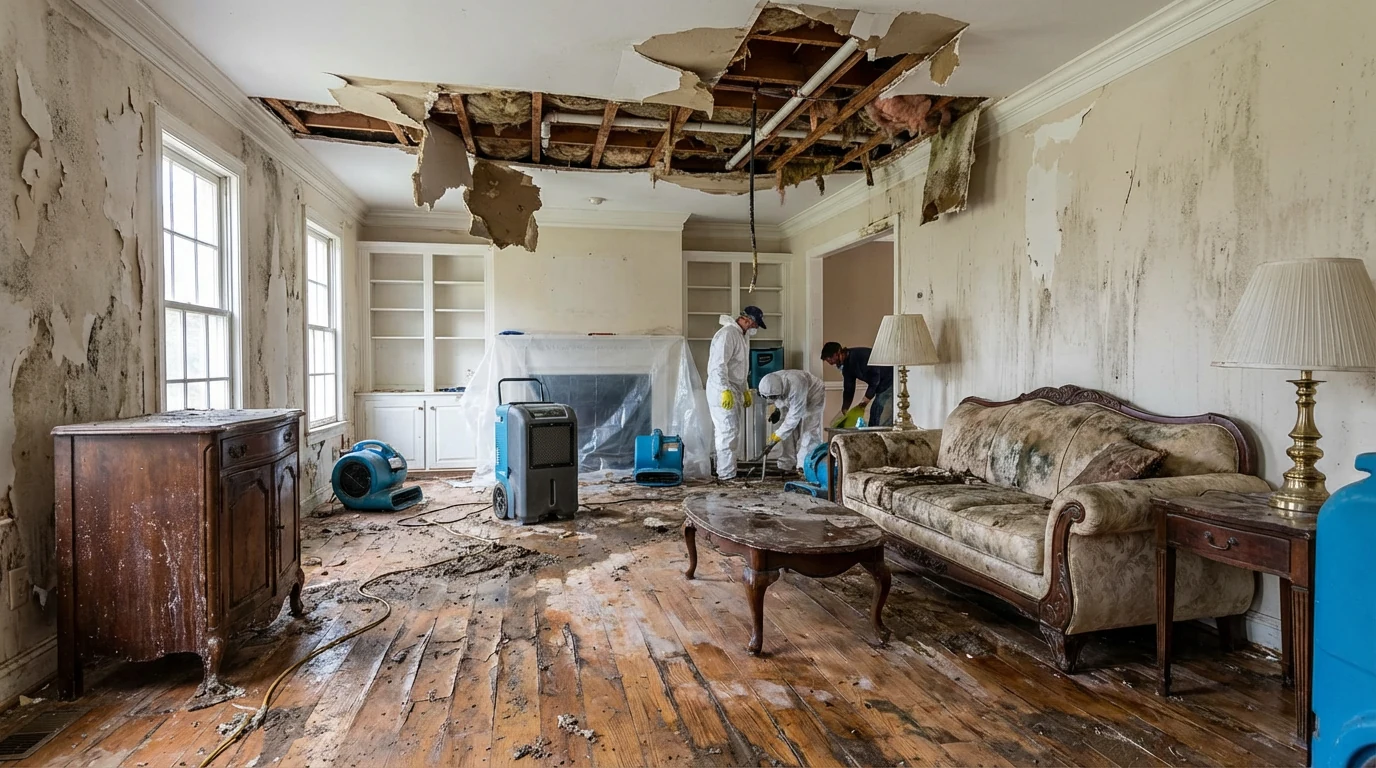 Industrial air movers deployed for basement flooding